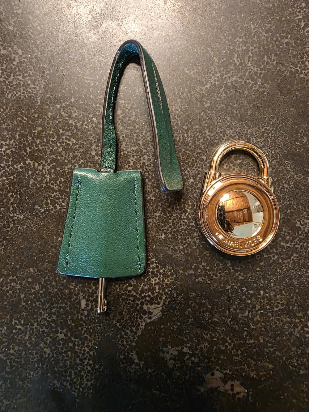 Michael Kors Green Leather Key Fob with Gold Tone Logo